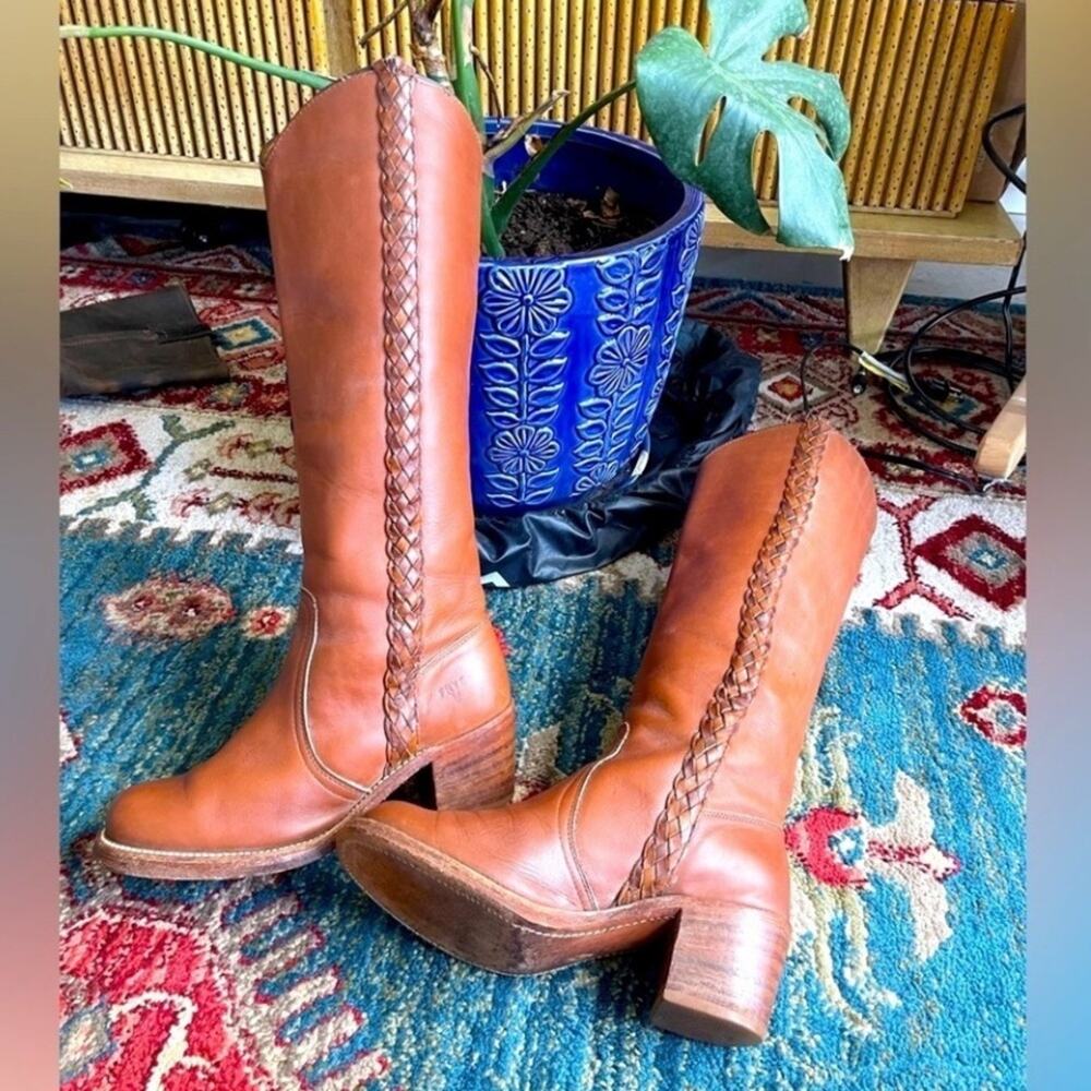 Frye Vintage braided 8546 Sabrina Knee High Tan Brown Boots size 5.5 - Picture 8 of 8
